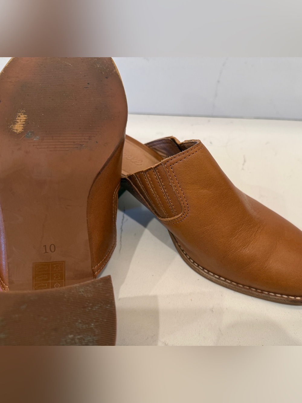 Madewell Brown Leather Slip-On Block Heel Mules - Picture 4 of 6